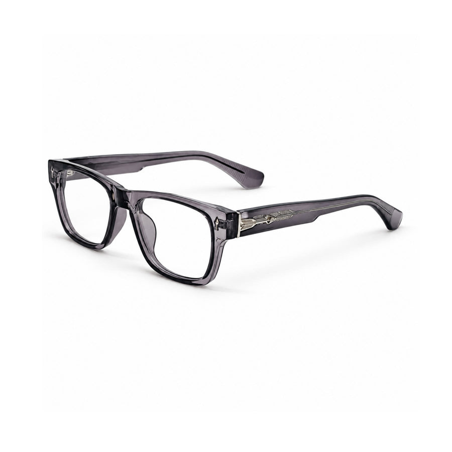 VM001 VERLIN Rectangle Optical Frame in Grey Crystal — three-quarter view
