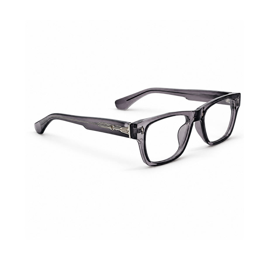 VM001 VERLIN Rectangle Optical Frame in Grey Crystal — three-quarter view (opposite side)
