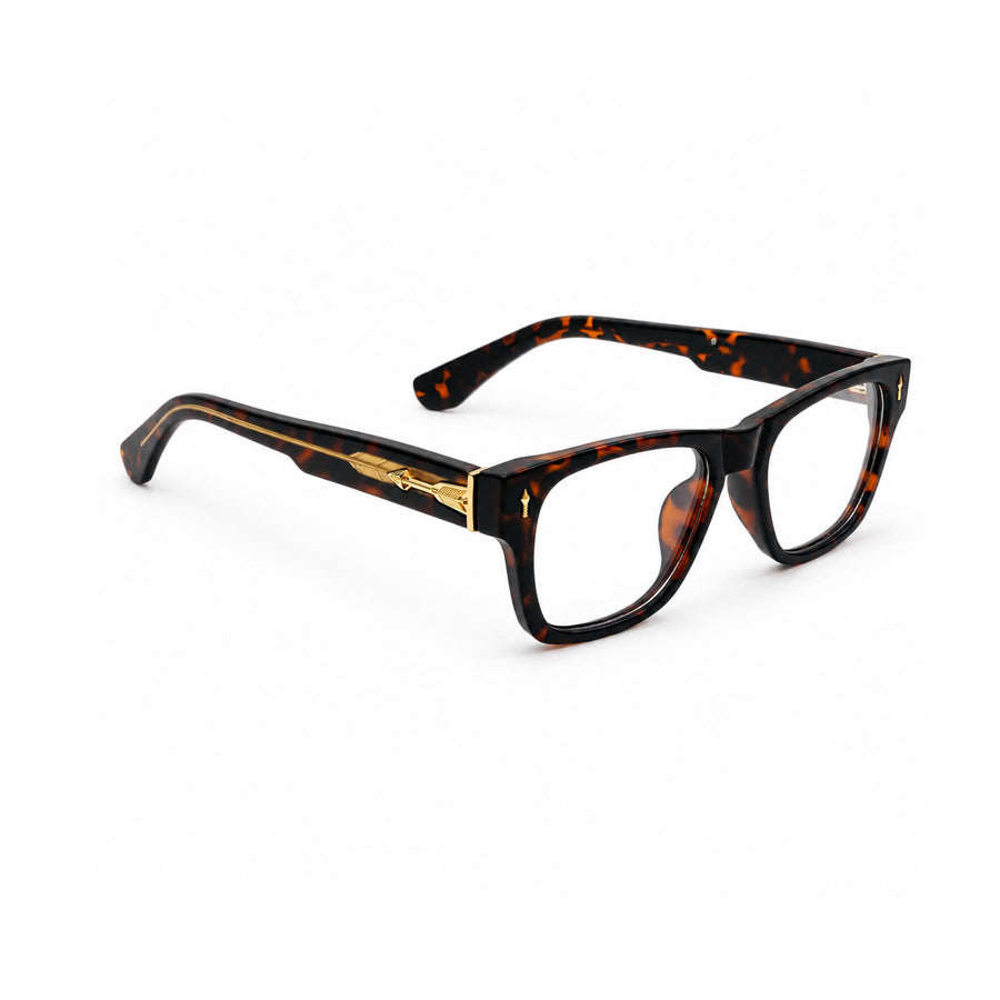 VM001 VERLIN Rectangle Optical Frame in Tortoise — three-quarter view (opposite side)