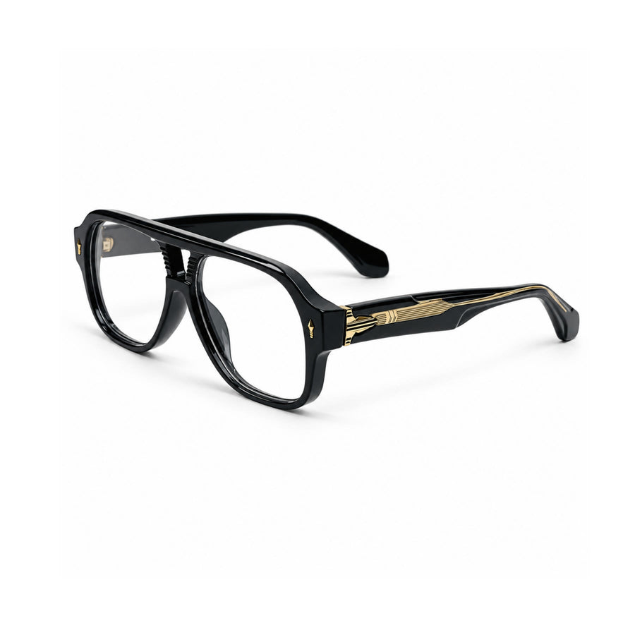 VM008 VERLIN Navigator Optical Frame in Black Gold — three-quarter view