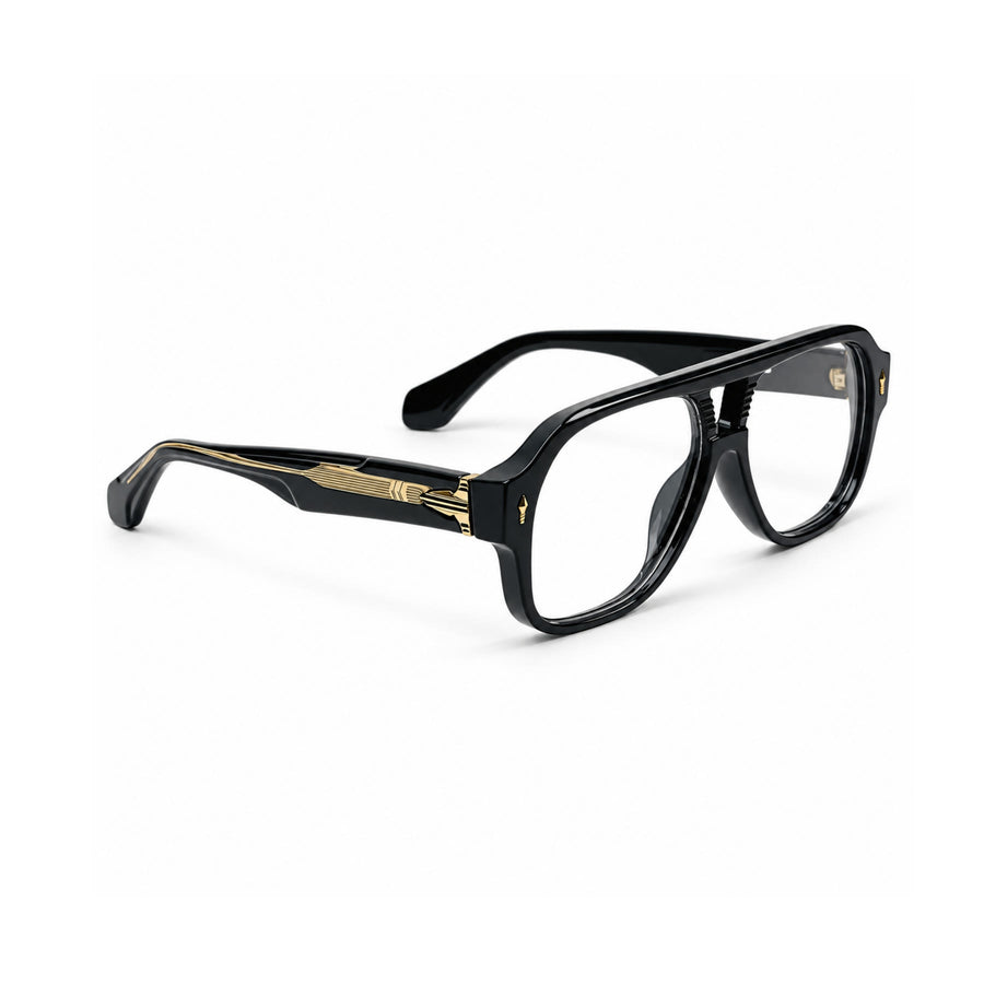 VM008 VERLIN Navigator Optical Frame in Black Gold — three-quarter view (opposite side)