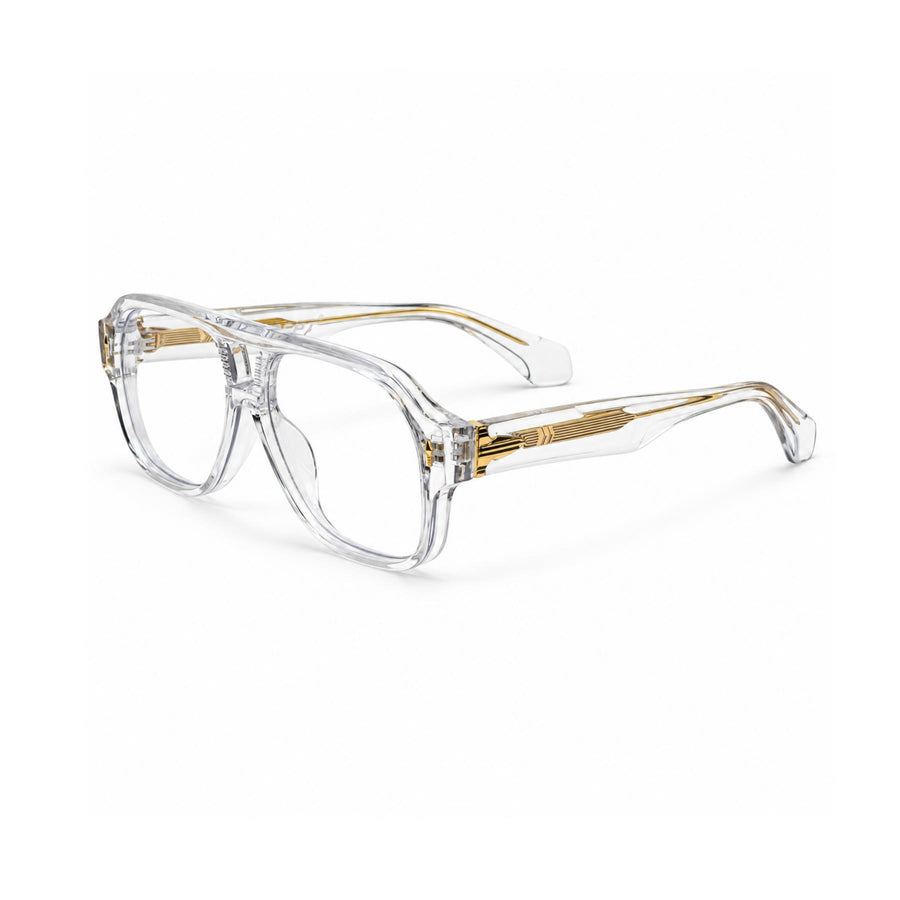 VM008 VERLIN Navigator Optical Frame in Crystal Clear — three-quarter view