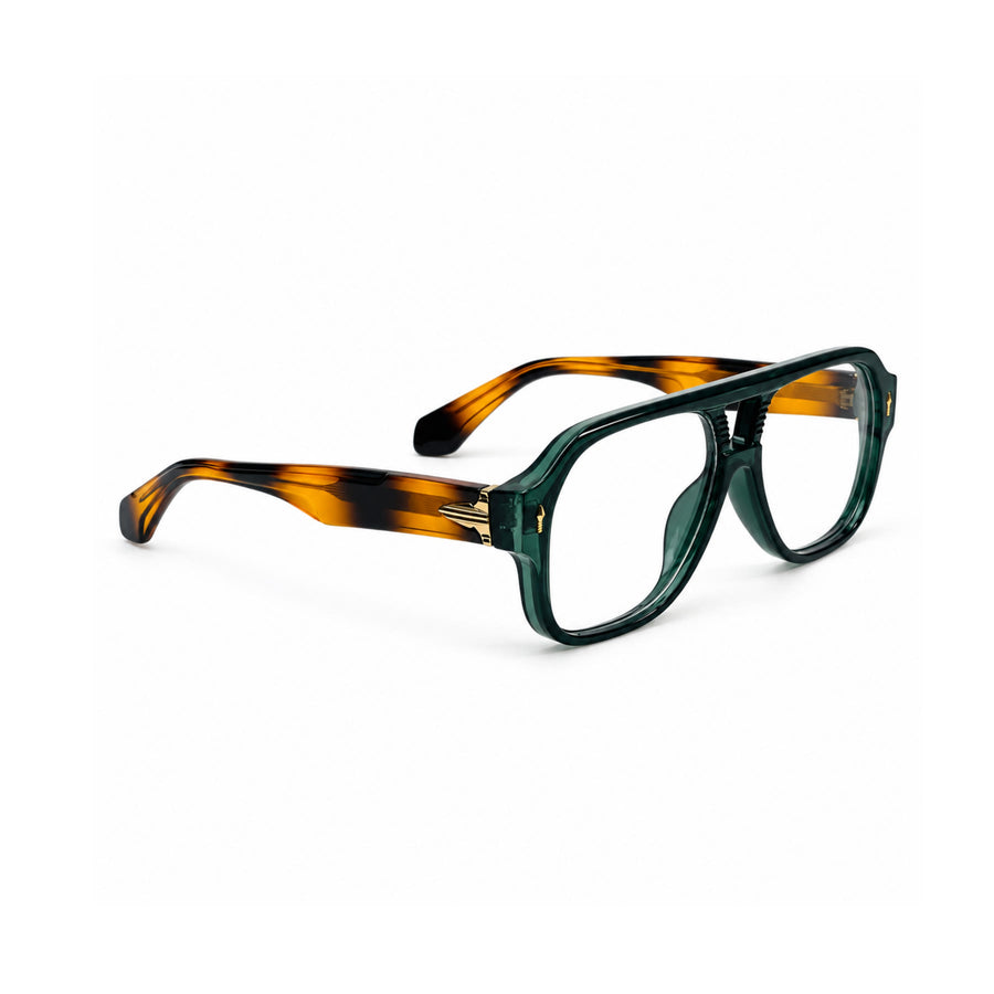 VM008 VERLIN Navigator Optical Frame in Green Tortoise — three-quarter view (opposite side)