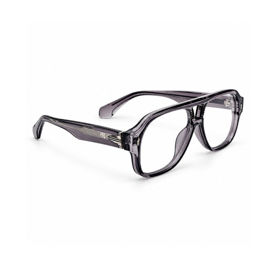 VM008 VERLIN Navigator Optical Frame in Grey Crystal — three-quarter view (opposite side)