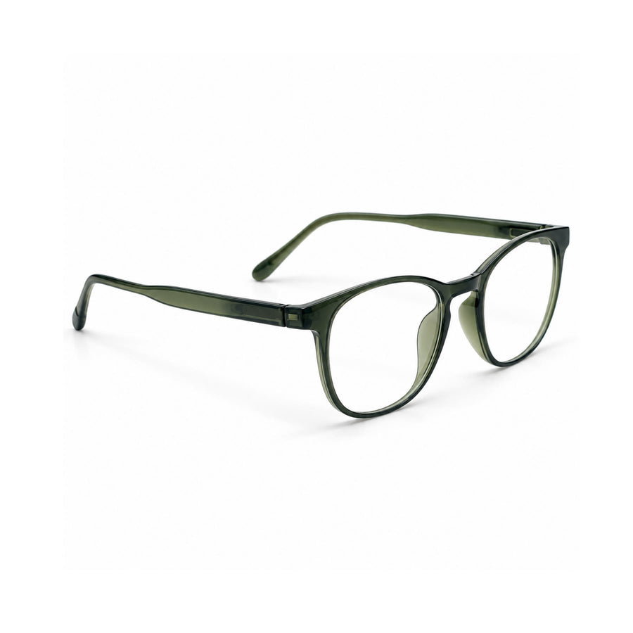 Basics 2802 Rounded Square Optical Frame in Olive Green — three-quarter view (opposite side)