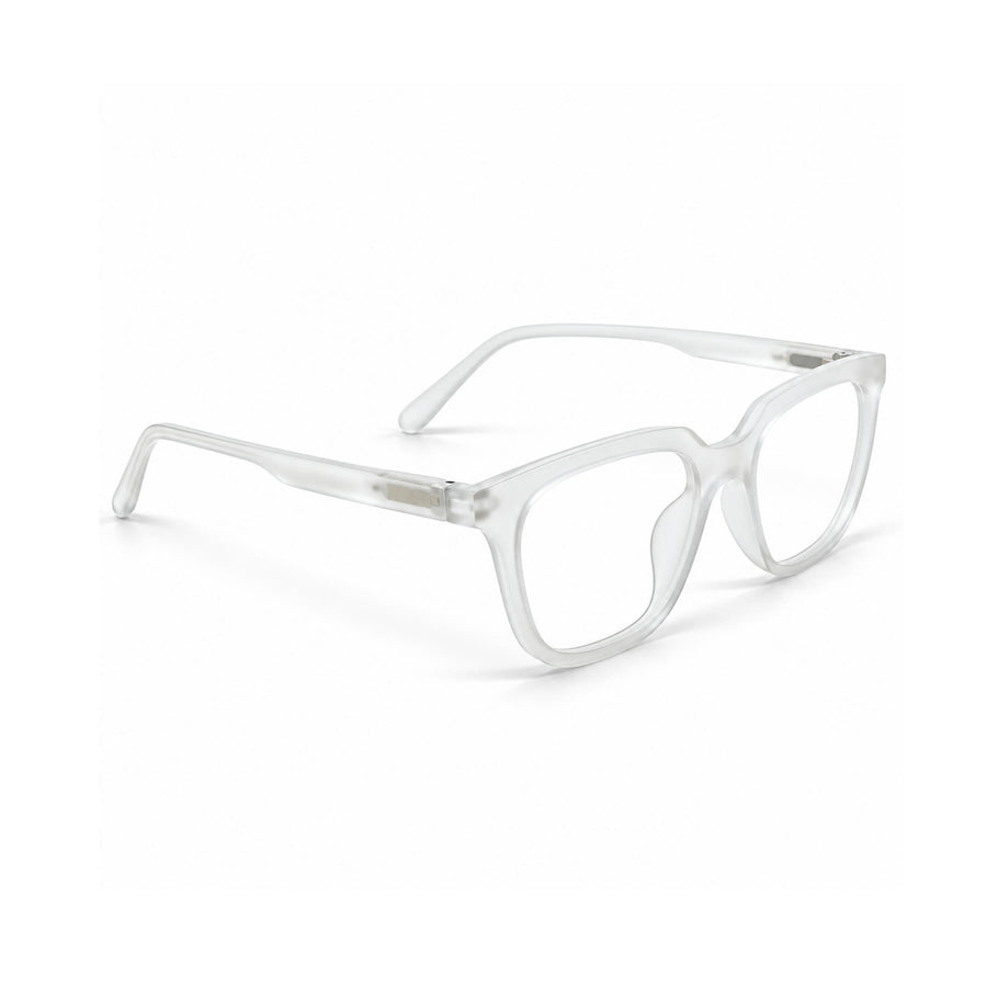 Basics Neo 2815 Square Optical Frame in Clear — three-quarter view (opposite side)