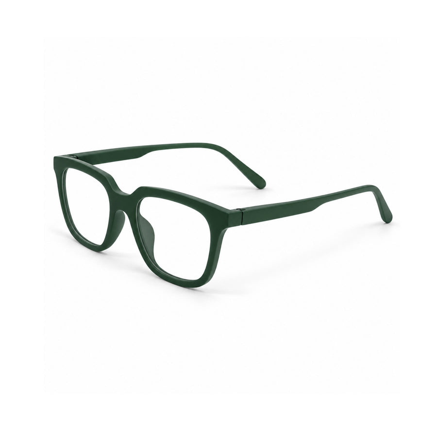 Basics Neo 2815 Square Optical Frame in Forest Green — three-quarter view