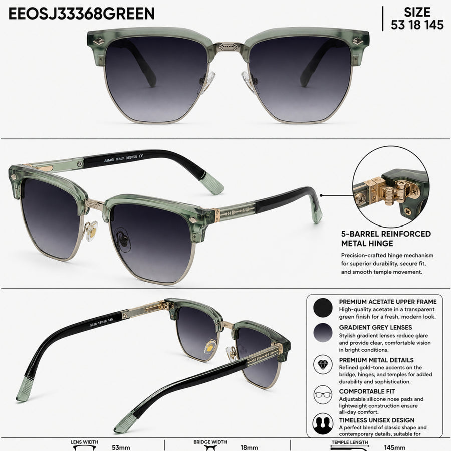 VERLIN 6318 Green Clubmaster Prescription-Friendly Sunglasses — supplied source view 5