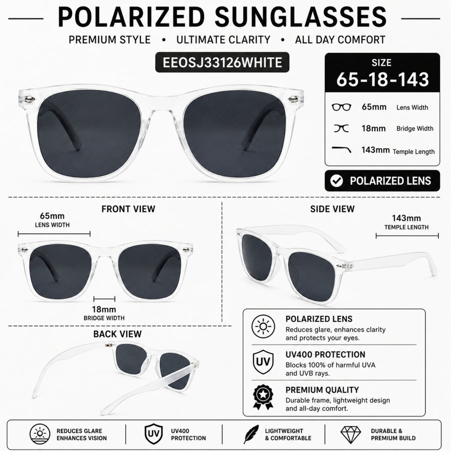 VERLIN 4319 D WHITE Polarized Prescription-Friendly Sunglasses — supplied source view 5