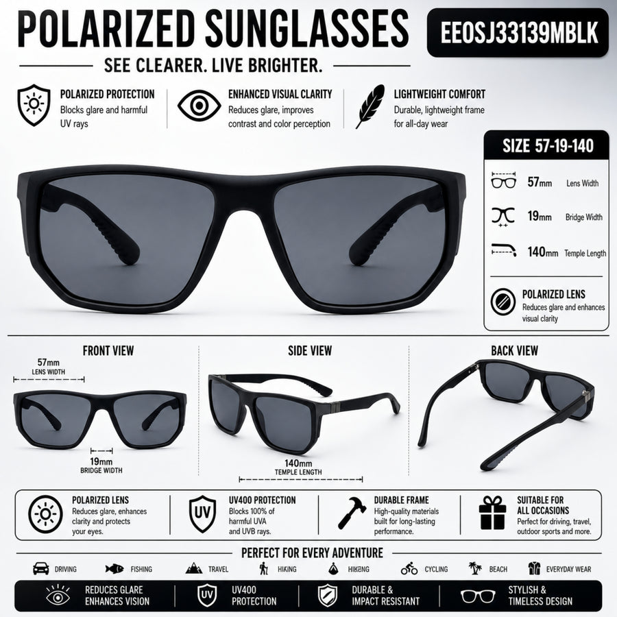 VERLIN 8371 MBLK Polarized Prescription-Friendly Sunglasses — supplied source view 5