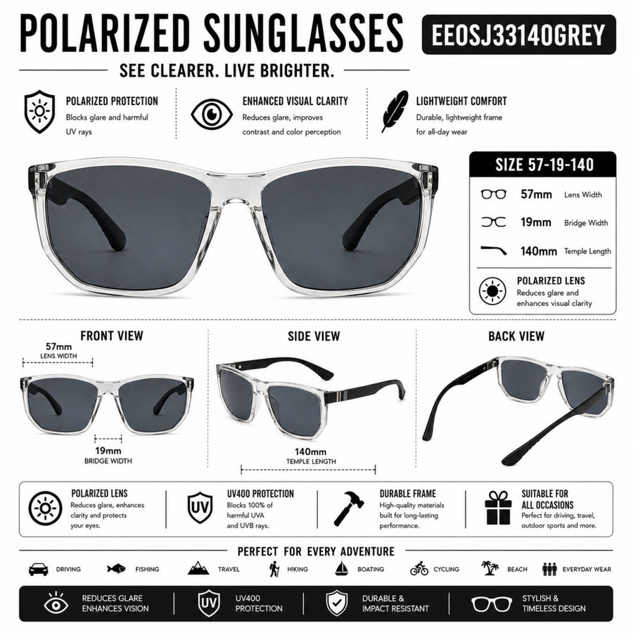 VERLIN 8371 GREY Polarized Prescription-Friendly Sunglasses — supplied source view 5