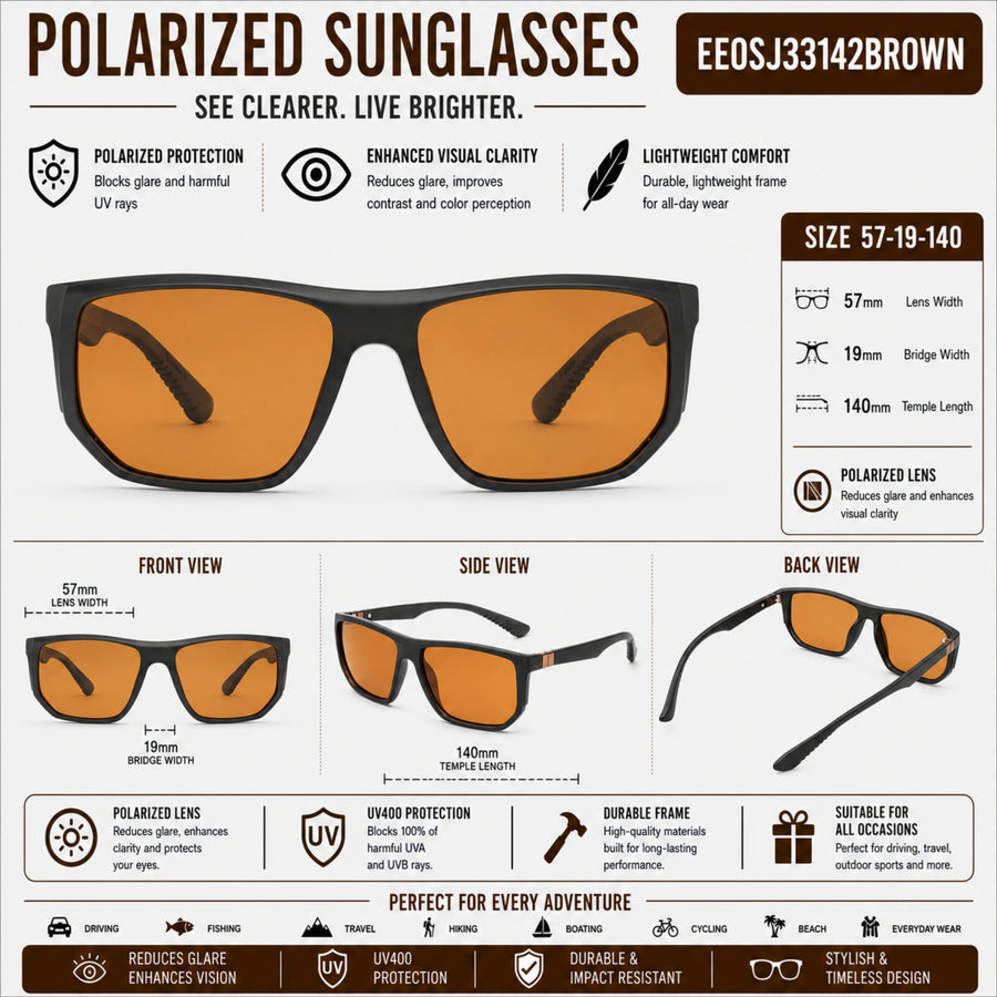 VERLIN 8371 BROWN Polarized Prescription-Friendly Sunglasses — supplied source view 5