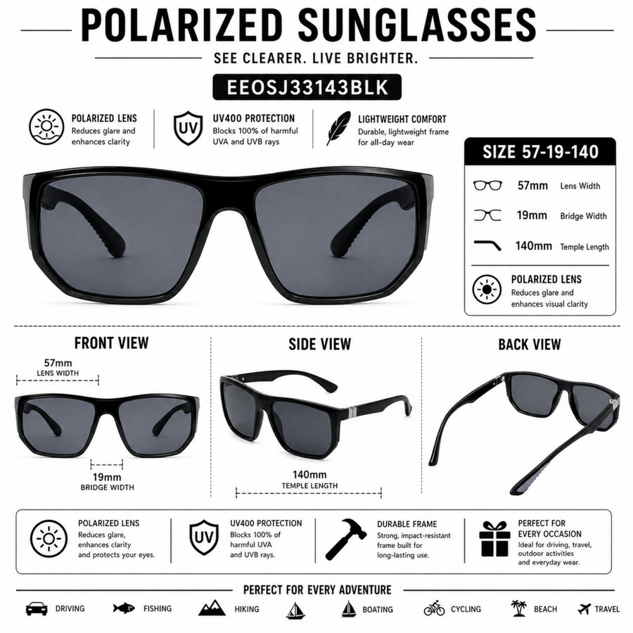 VERLIN 8371 BLK Polarized Prescription-Friendly Sunglasses — supplied source view 5