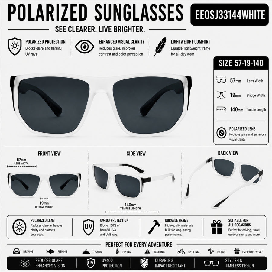 VERLIN 8371 WHITE Polarized Prescription-Friendly Sunglasses — supplied source view 5