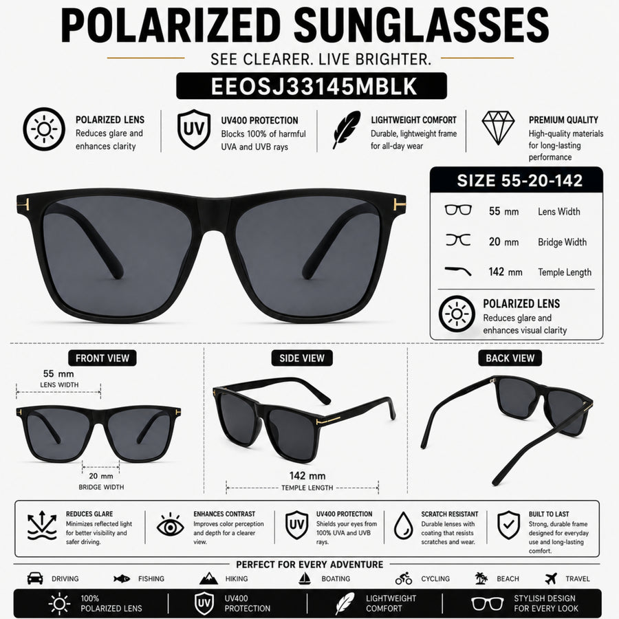 VERLIN 0776 MBLK Polarized Prescription-Friendly Sunglasses — supplied source view 5