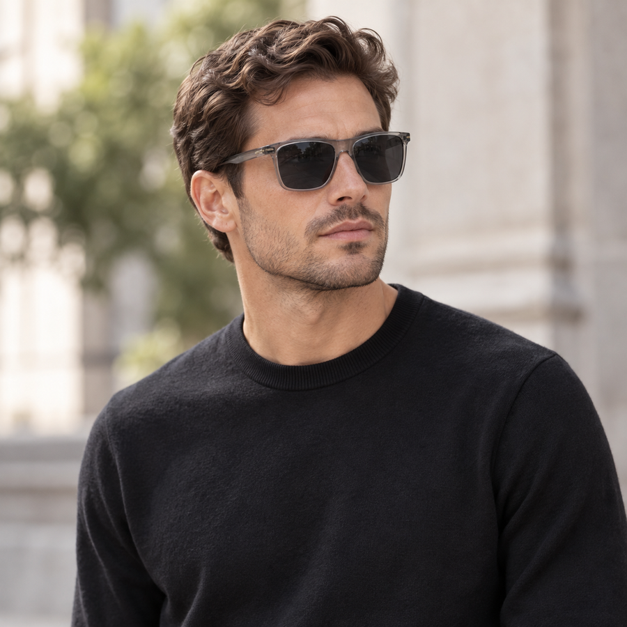 VERLIN 0776 GREY Polarized Prescription-Friendly Sunglasses — colour-accurate model creative