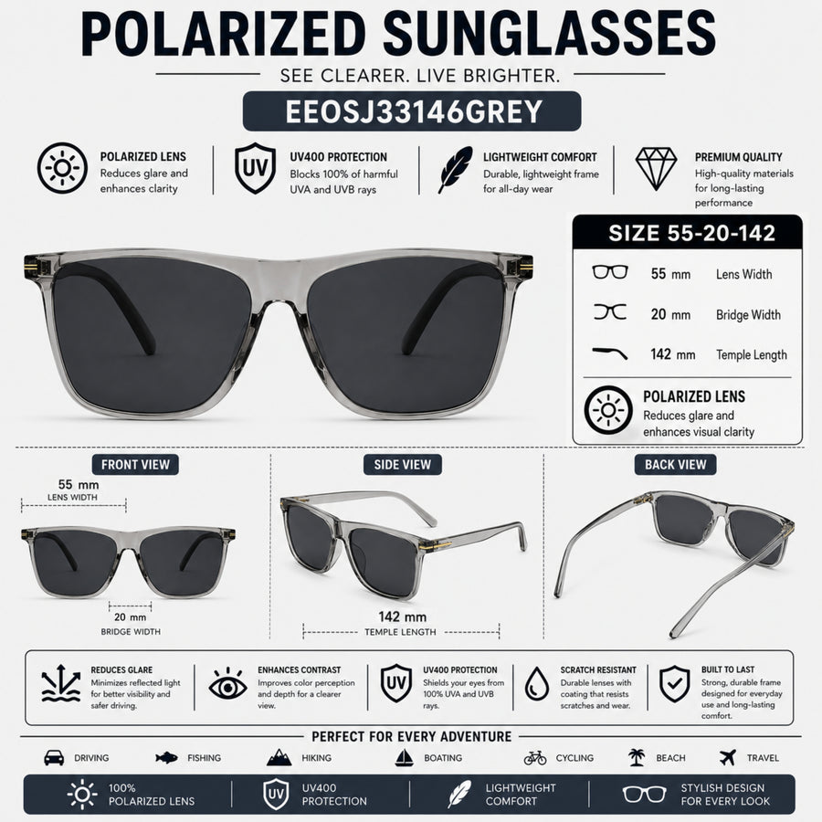 VERLIN 0776 GREY Polarized Prescription-Friendly Sunglasses — supplied source view 5