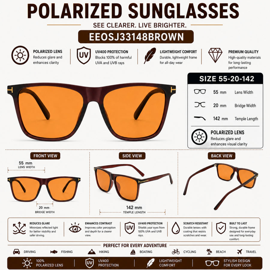 VERLIN 0776 BROWN Polarized Prescription-Friendly Sunglasses — supplied source view 5