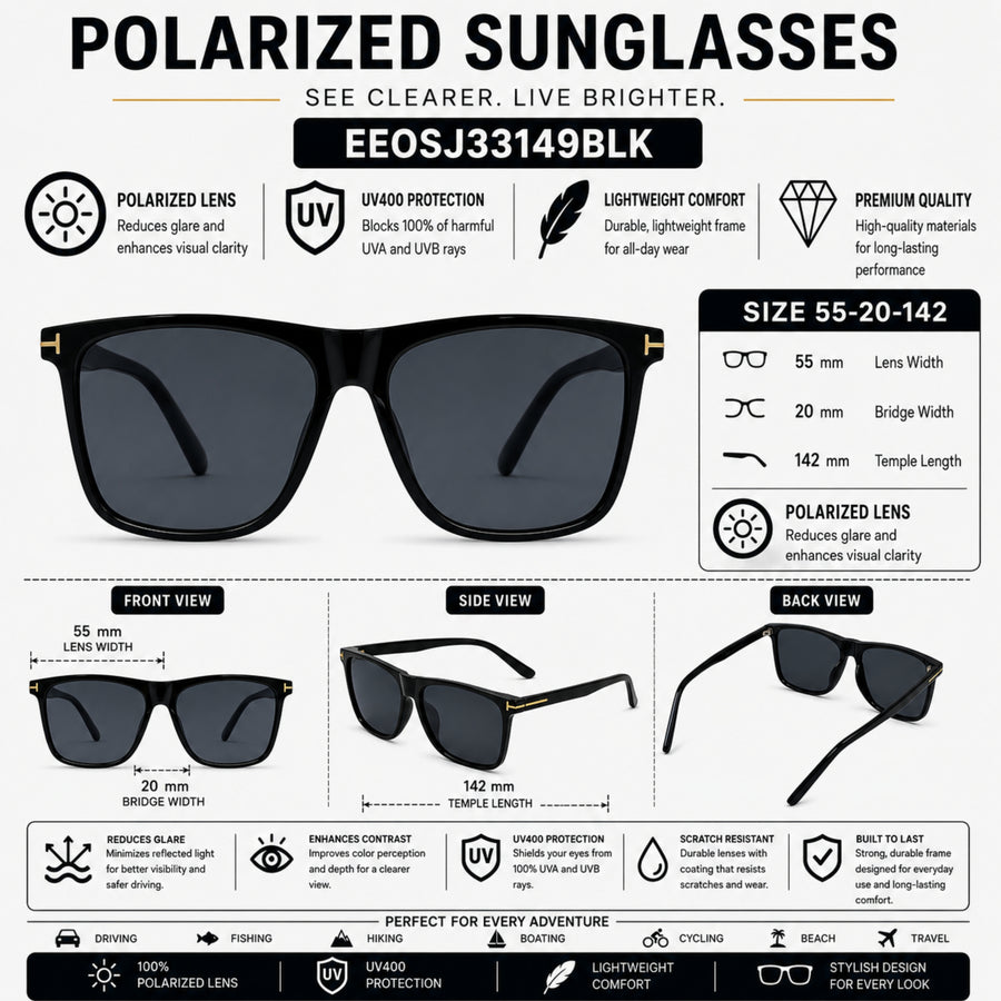 VERLIN 0776 BLK Polarized Prescription-Friendly Sunglasses — supplied source view 5