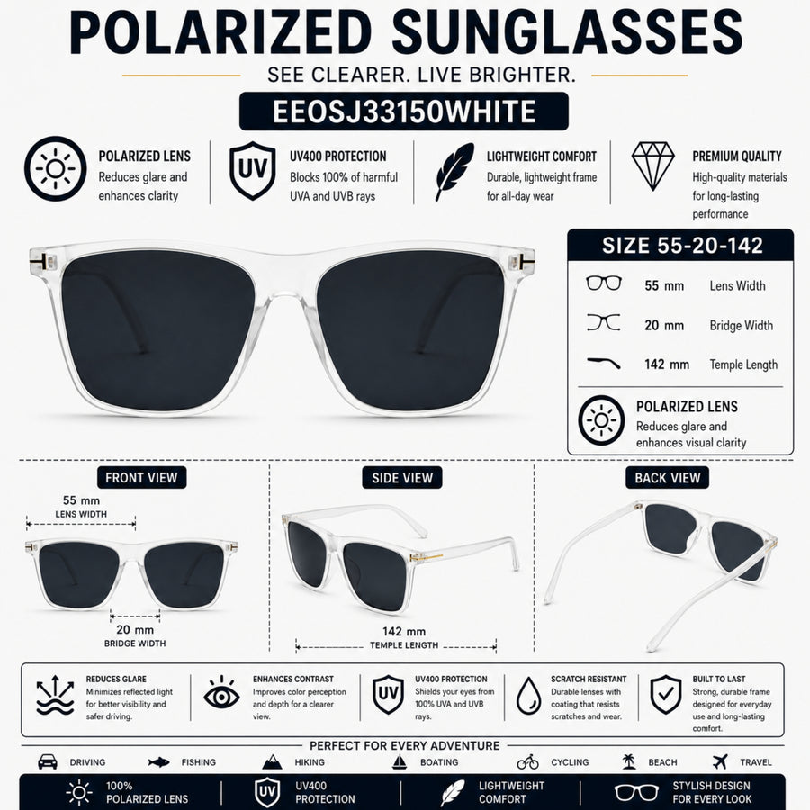 VERLIN 0776 WHITE Polarized Prescription-Friendly Sunglasses — supplied source view 5