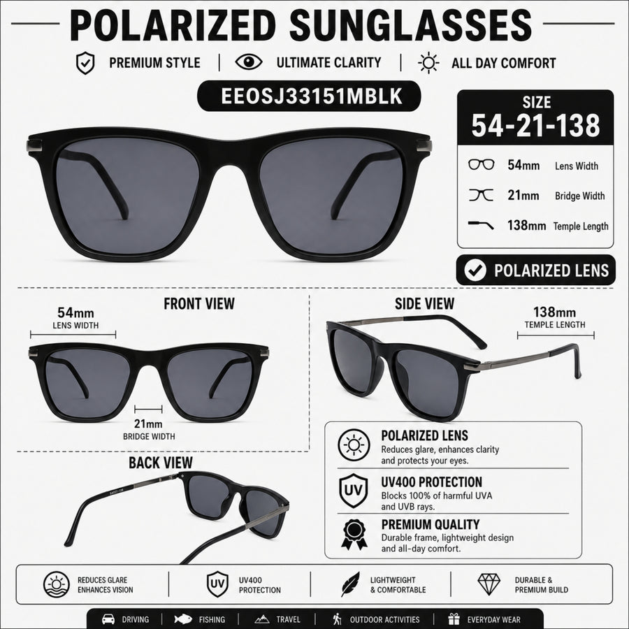 VERLIN 5657 MBLK Polarized Prescription-Friendly Sunglasses — supplied source view 5