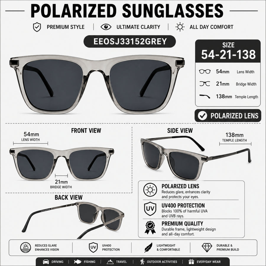 VERLIN 5657 GREY Polarized Prescription-Friendly Sunglasses — supplied source view 5