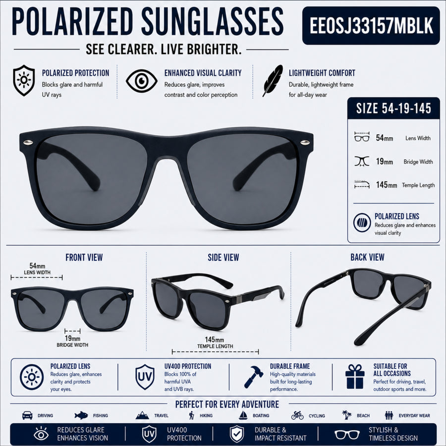 VERLIN 8372 MBLK Polarized Prescription-Friendly Sunglasses — supplied source view 5