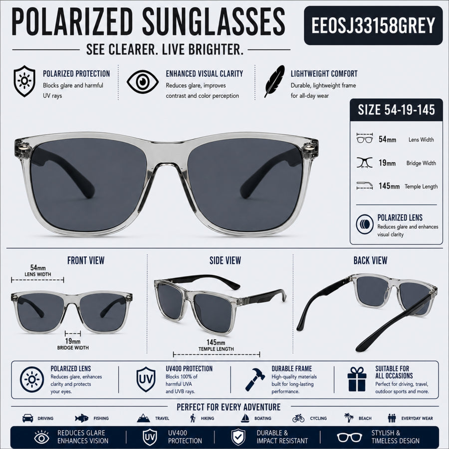 VERLIN 8372 GREY Polarized Prescription-Friendly Sunglasses — supplied source view 5