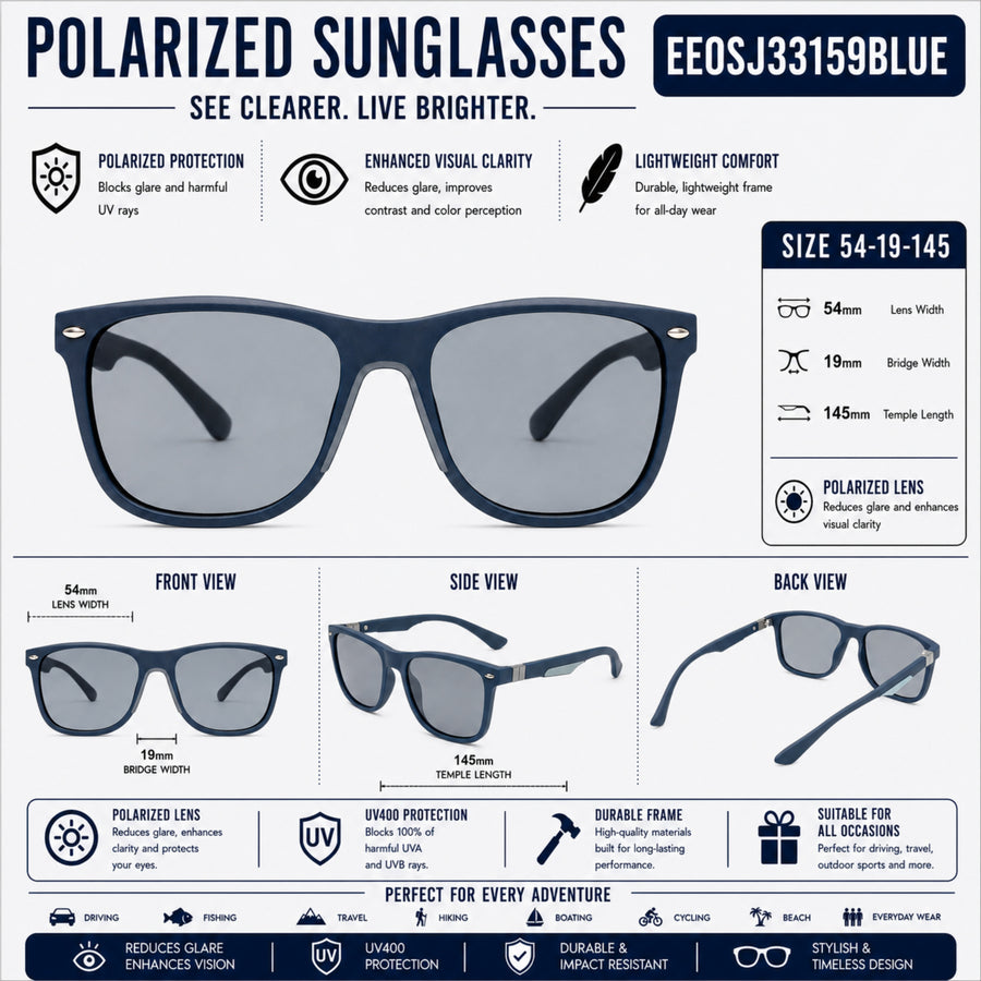 VERLIN 8372 BLUE Polarized Prescription-Friendly Sunglasses — supplied source view 5