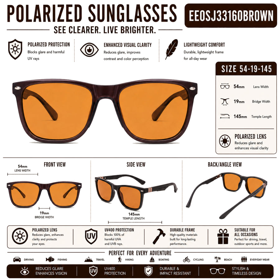 VERLIN 8372 BROWN Polarized Prescription-Friendly Sunglasses — supplied source view 5