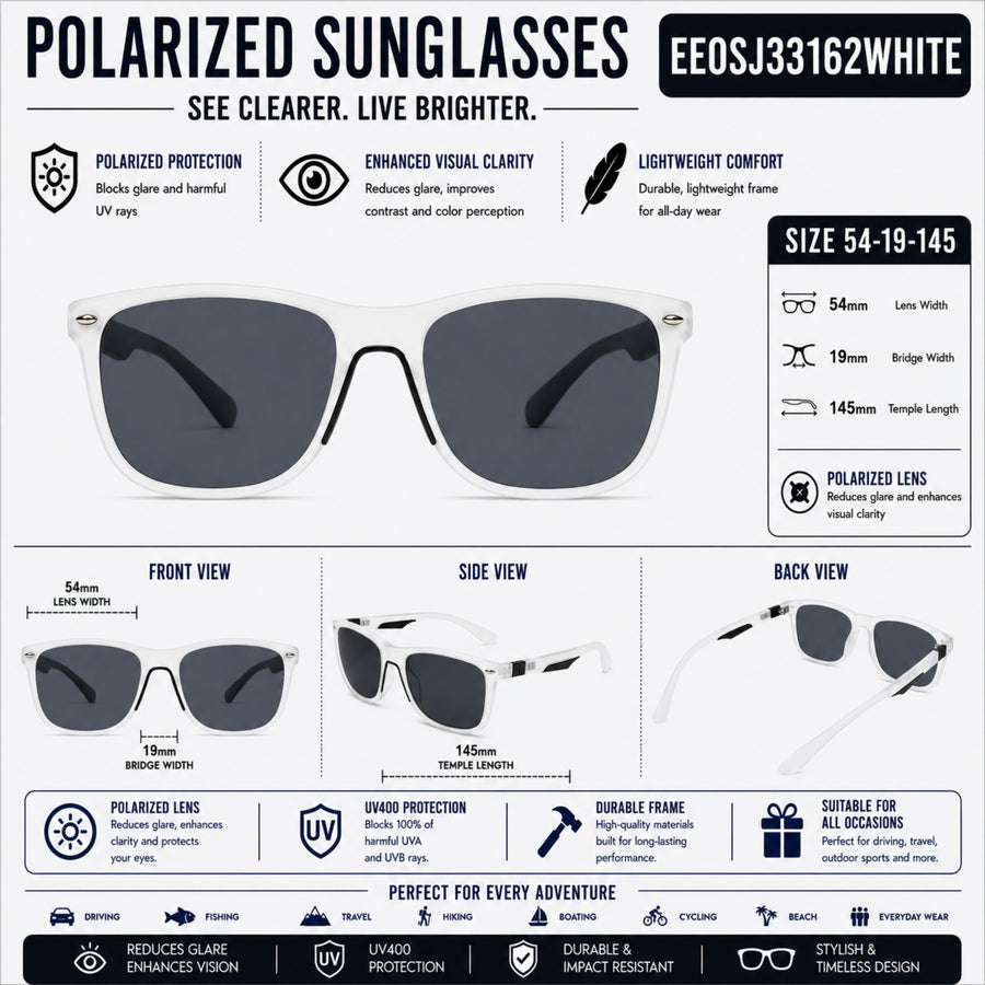 VERLIN 8372 WHITE Polarized Prescription-Friendly Sunglasses — supplied source view 5