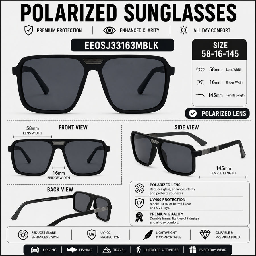VERLIN 6227 MBLK Polarized Prescription-Friendly Sunglasses — supplied source view 5