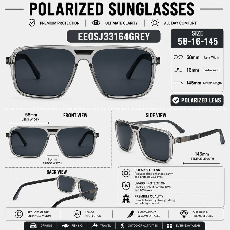 VERLIN 6227 GREY Polarized Prescription-Friendly Sunglasses — supplied source view 5
