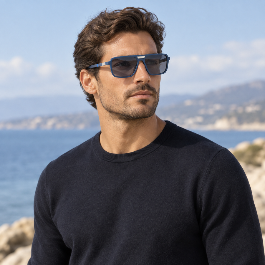 VERLIN 6227 BLUE Polarized Prescription-Friendly Sunglasses — colour-accurate model creative