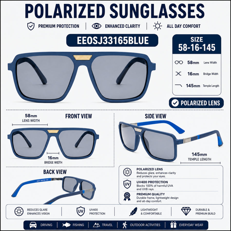 VERLIN 6227 BLUE Polarized Prescription-Friendly Sunglasses — supplied source view 5