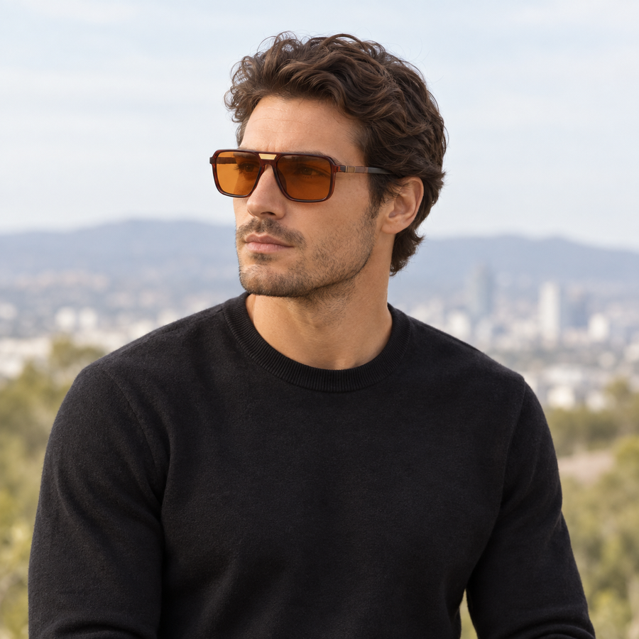 VERLIN 6227 BROWN Polarized Prescription-Friendly Sunglasses — colour-accurate model creative