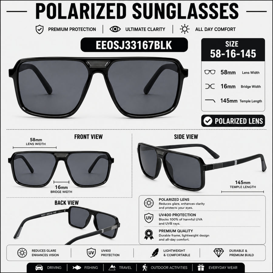 VERLIN 6227 BLK Polarized Prescription-Friendly Sunglasses — supplied source view 5