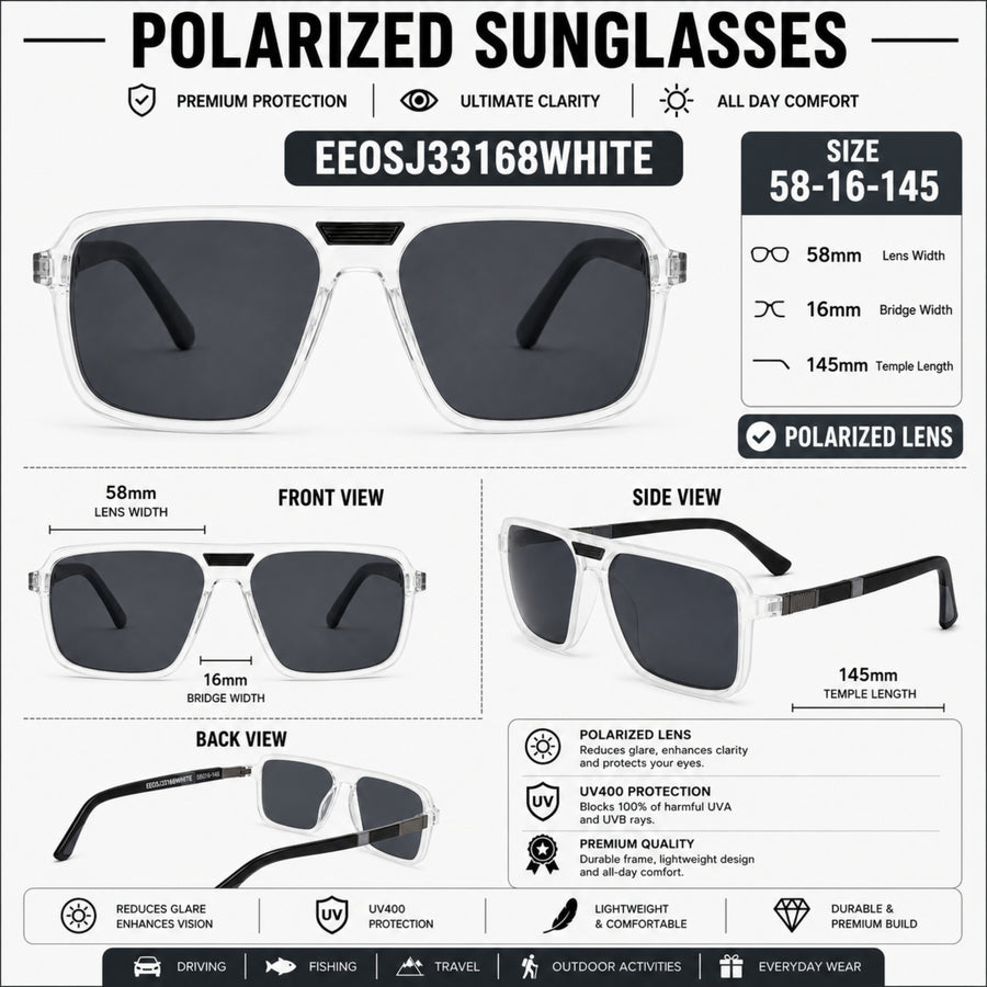 VERLIN 6227 WHITE Polarized Prescription-Friendly Sunglasses — supplied source view 5