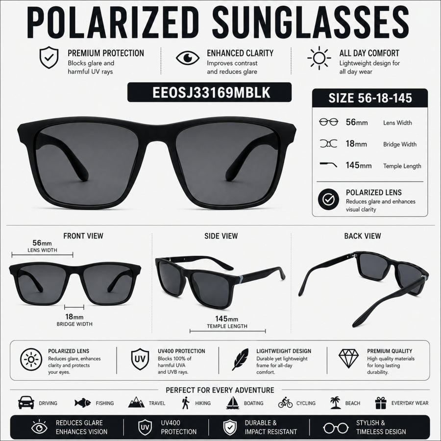 VERLIN 8393 MBLK Polarized Prescription-Friendly Sunglasses — supplied source view 5