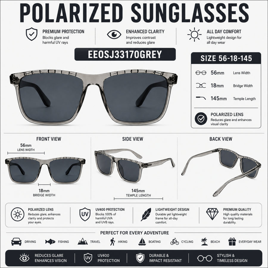 VERLIN 8393 GREY Polarized Prescription-Friendly Sunglasses — supplied source view 5