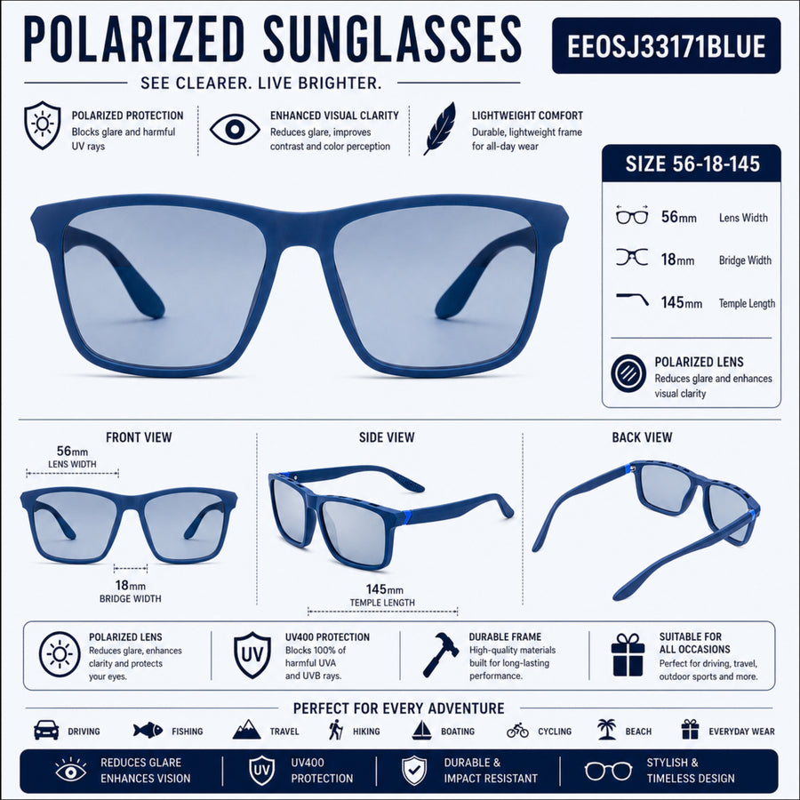 VERLIN 8393 BLUE Polarized Prescription-Friendly Sunglasses — supplied source view 5