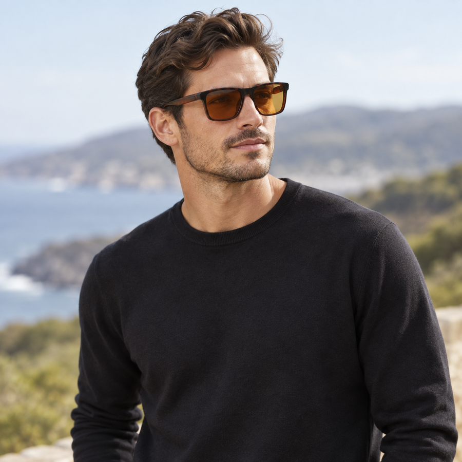 VERLIN 8393 BROWN Polarized Prescription-Friendly Sunglasses — colour-accurate model creative