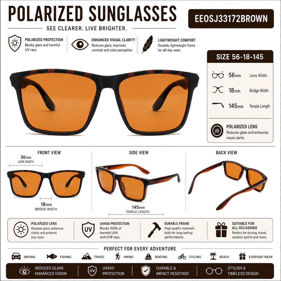 VERLIN 8393 BROWN Polarized Prescription-Friendly Sunglasses — supplied source view 5