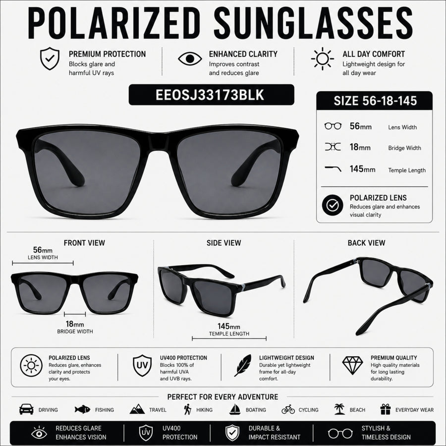 VERLIN 8393 BLK Polarized Prescription-Friendly Sunglasses — supplied source view 5