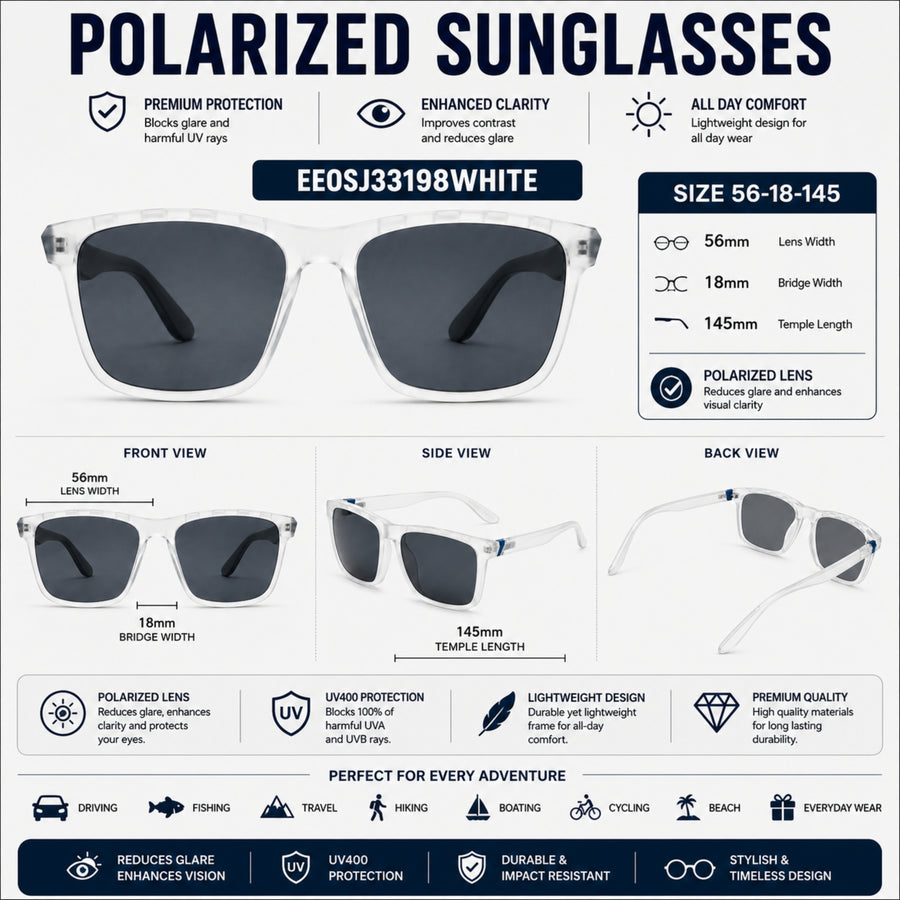 VERLIN 8393 WHITE Polarized Prescription-Friendly Sunglasses — supplied source view 5