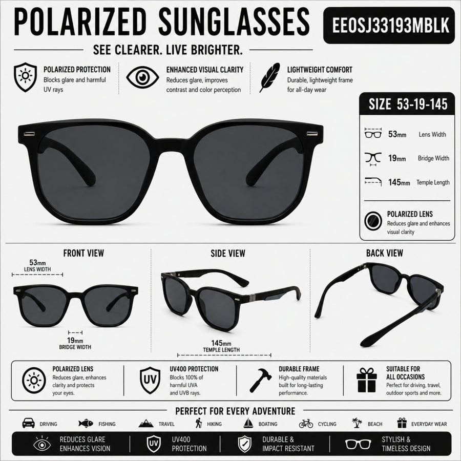 VERLIN 8368 MBLK Polarized Prescription-Friendly Sunglasses — supplied source view 5