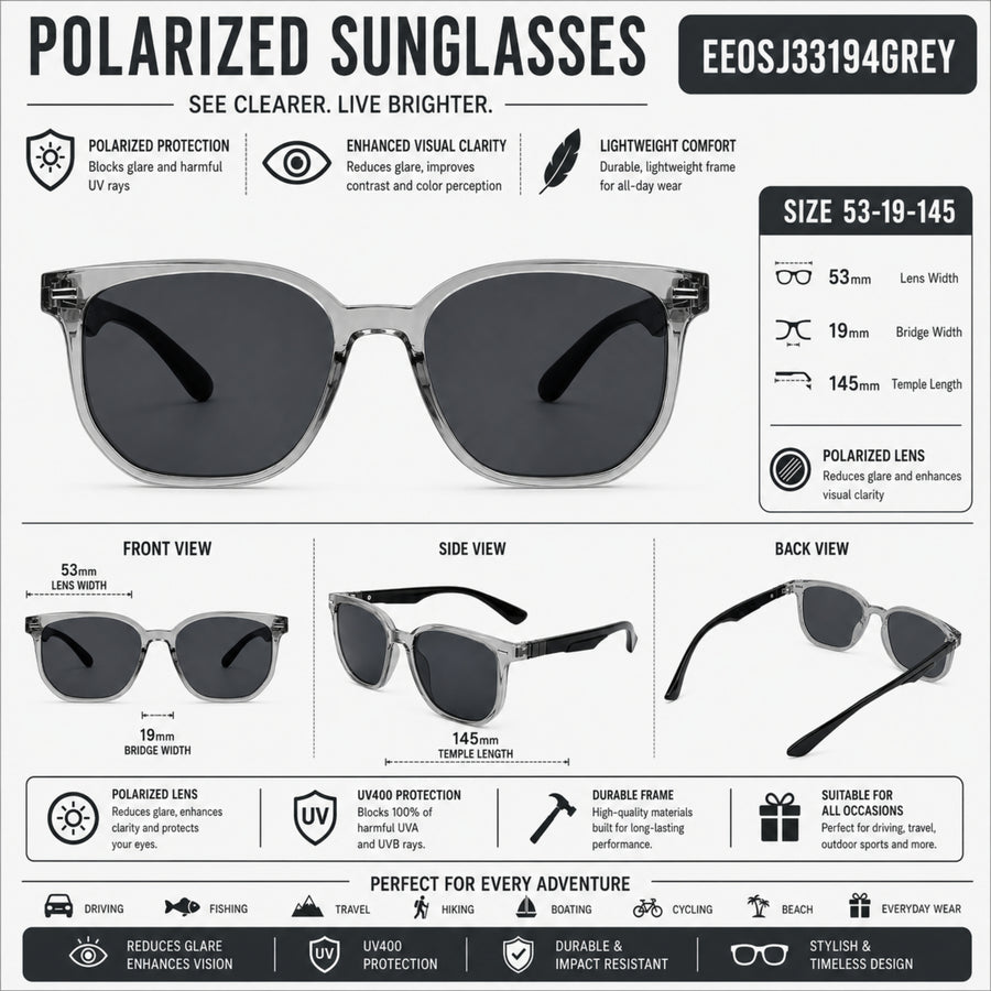 VERLIN 8368 GREY Polarized Prescription-Friendly Sunglasses — supplied source view 5
