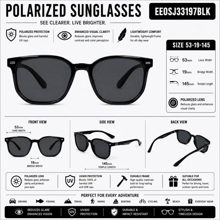 VERLIN 8368 BLK Polarized Prescription-Friendly Sunglasses — supplied source view 5