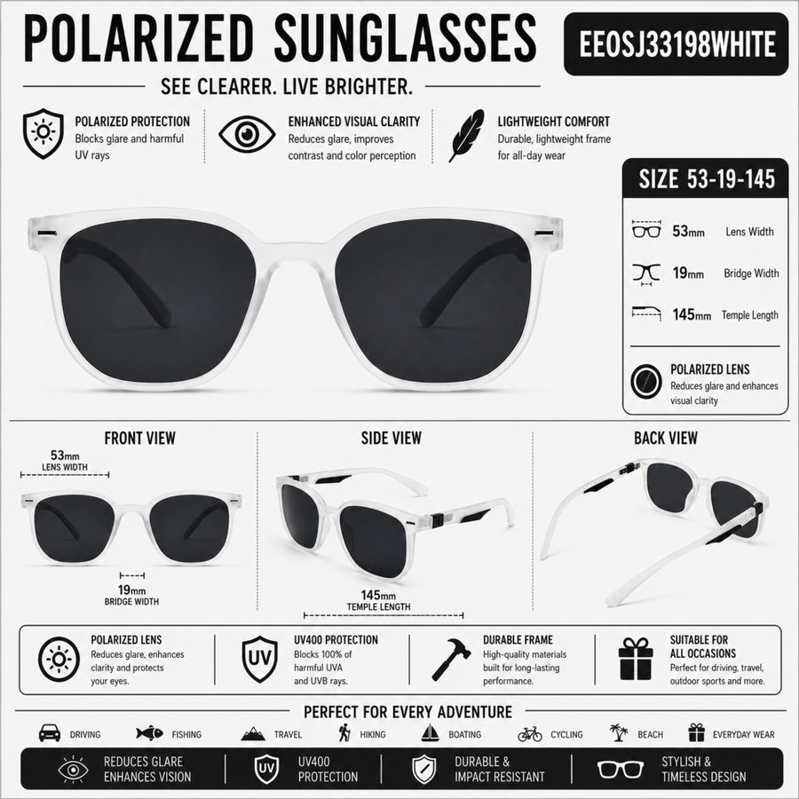VERLIN 8368 WHITE Polarized Prescription-Friendly Sunglasses — supplied source view 5