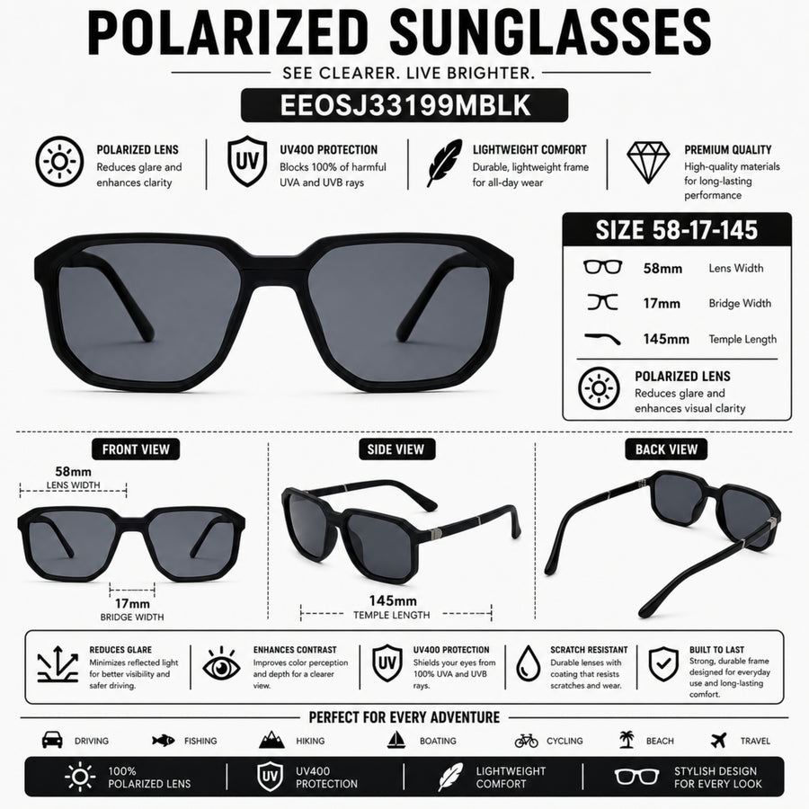 VERLIN 91128 MBLK Polarized Prescription-Friendly Sunglasses — supplied source view 5